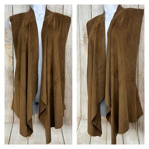 Women Faux Suede Open Vest Sz L Brown Western Cowgirl Rodeo Festival Boho Hippie